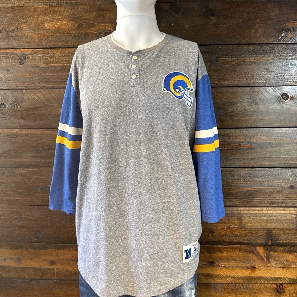 Mitchell & Ness Los Angeles Rams Mens XL Throwback Heathered Gray Henley T Shirt